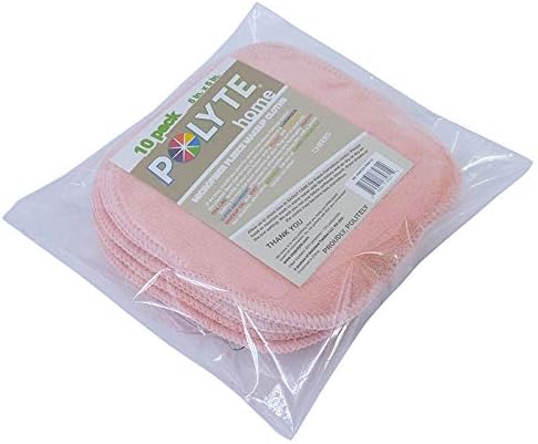 Polyte Premium Hypoallergenic Microfiber Fleece Makeup Remover and Facial Cleansing Cloth, 5 x 5 in, 10 Pack (Light Coral)