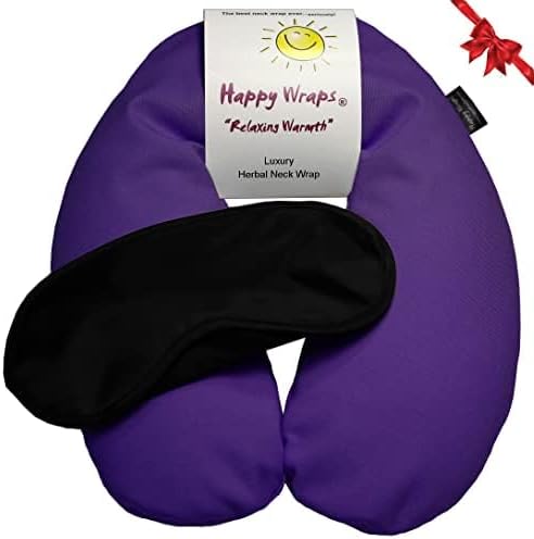 Microwavable Herbal Neck Wrap - Hot Cold Aromatherapy Neck Warming Pillow - Heating Pad for Migraines, Stress, Gifts for Women, Birthdays, Christmas and Free Sleep Mask - Purple Cotton