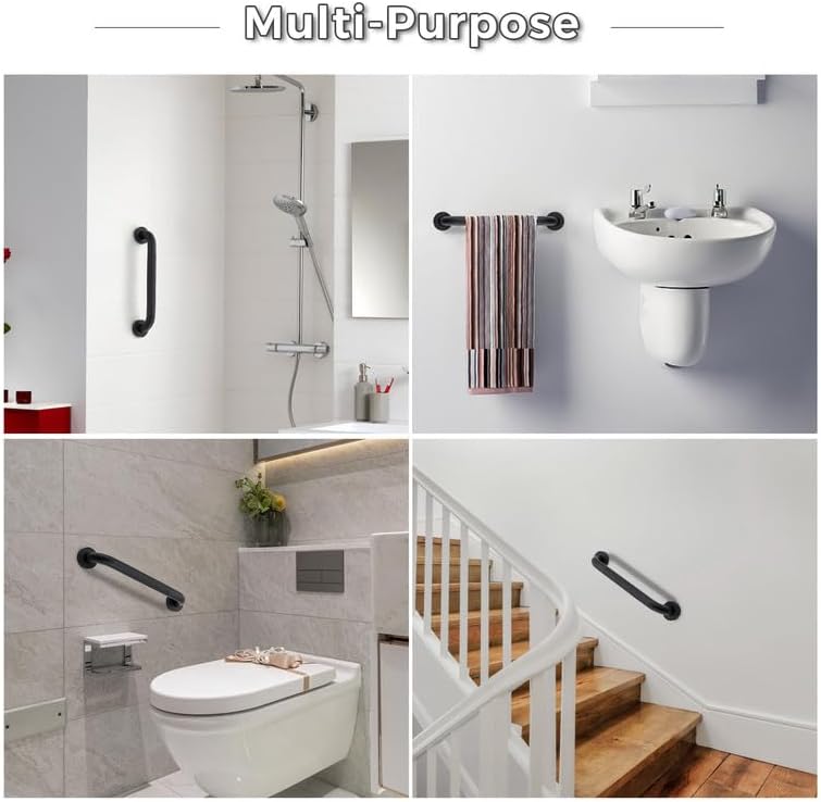 Grab Bars for Shower, 1 Pack 12-Inch Anti Slip Shower Handles for Elderly, Safety Shower Grab Bar, Stainless Steel Handicap Grab Bars for Bathroom (Black 1" Diameter)