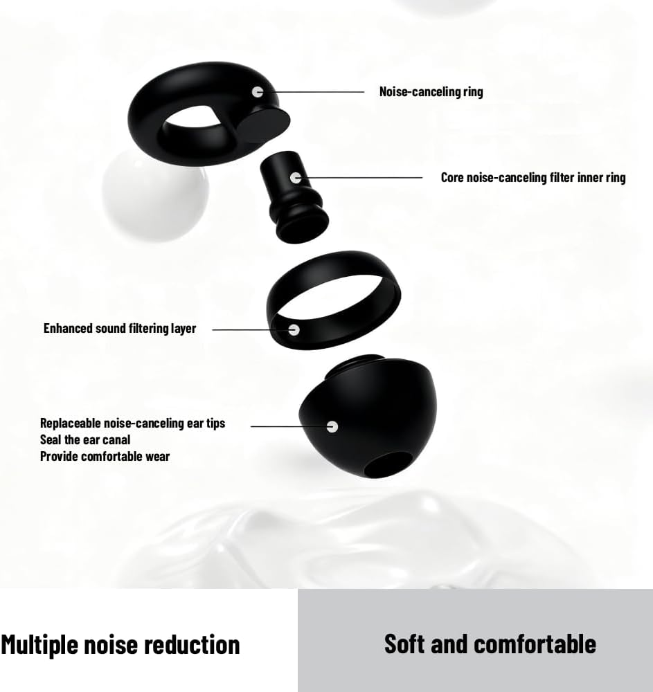 Ultra Soft Earplugs for Sleeping, 30dB Concert Ear Plugs, Ear Protection for Adult & Kid, Noise Cancelling for Rave, Snoring, Lawn Mowing, Travel, Work, Resuable Silicone (6 Ear tips with Case, Black)