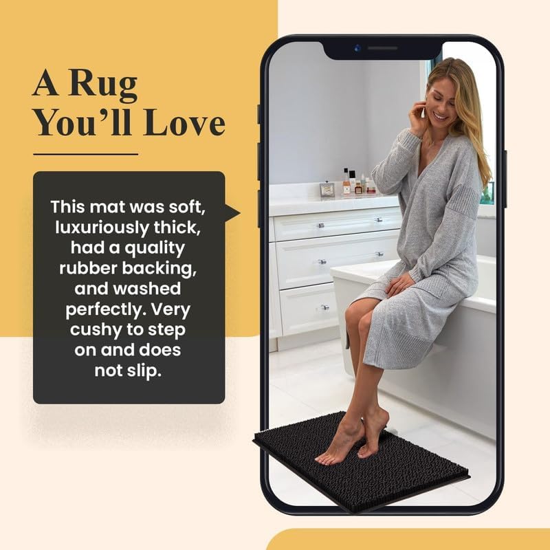 MAYSHINE Bathroom Rug Set 24x16, Soft Plush Chenille Bath Mat, PVC Non-Slip Backing, Absorbent, Washable, Quick-Dry, Sage Green