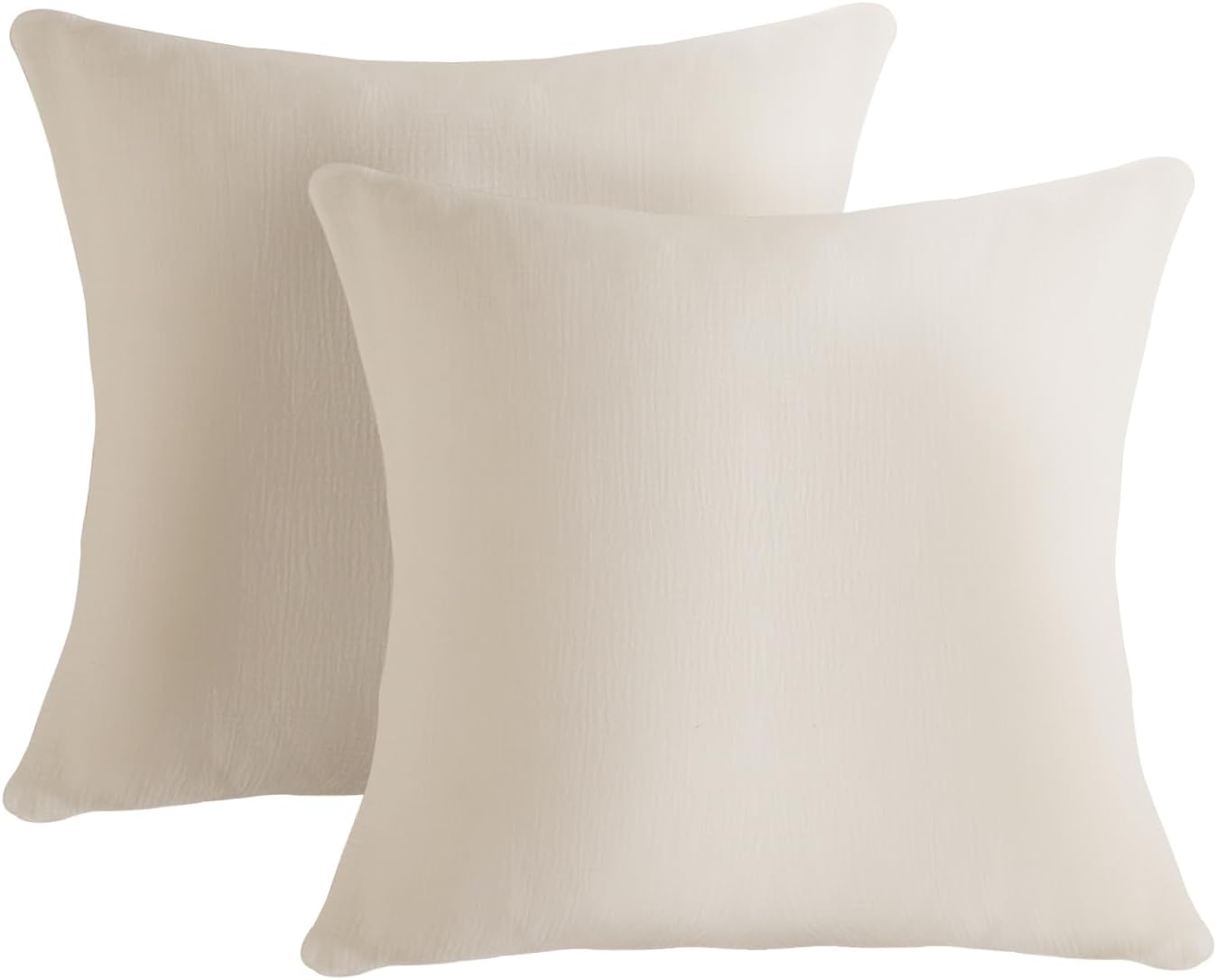 Muslin Pillowcases Throw Size 100% Cotton, 2 Pack Linen Like Pillow Shams with Zippered Closure, Ultral Soft and Breathable Pillow Case Covers, White, 26" X 26", No Filling