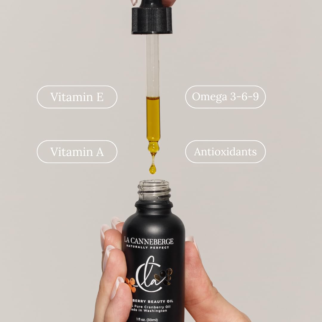 LA CANNEBERGE Cranberry Beauty Oil - Intensive Hydration & Revitalization for Face, Hair & Body -1 Fl Oz Certified Organic Cranberry Seed Oil -Moisturizing, Vitamin-Rich, Non-Greasy Skin Care