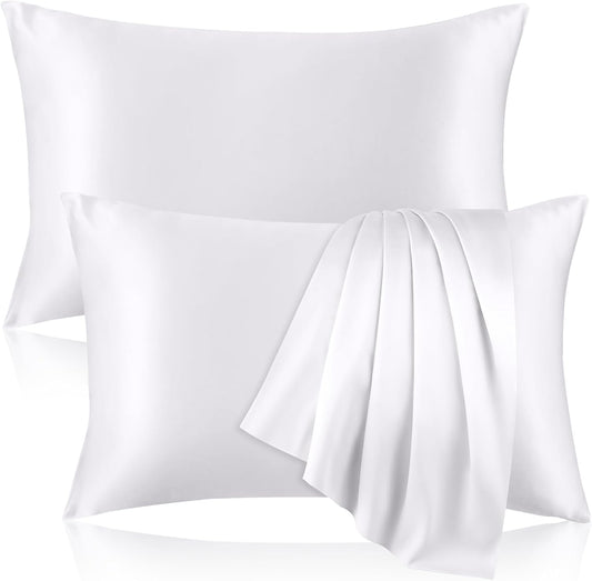 100% Pure Silk Pillowcase for Hair and Skin, Both Sides Mulberry Silk Pillowcases with Hidden Zipper, Cooling Pillowcase 19 Momme, 600 Thread Silk Pillow Cases Standard Size, 2PCS, White