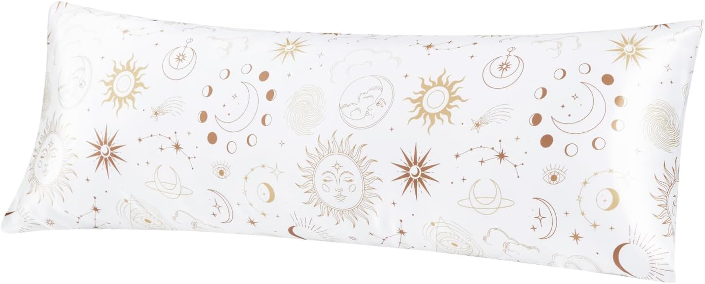 EXQ Home Satin Body Pillow Pillowcase Super Soft Silk Pillowcase, Body Pillow Cover with Envelope Closure White Moon (20"x54")