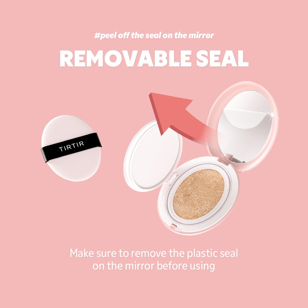 TIRTIR Mask Fit All Cover Pink Cushion Foundation | High coverage, Velvety Matte Finish, Lightweight, Flawless, Corrects Redness, Korean Cushion (#17C Porcelain, Full Size, 0.63 Fl Oz)