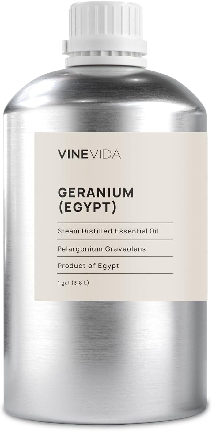 VINEVIDA Geranium (Egypt) Essential Oil - Gallon Geranium (Egypt) Oil Undiluted - Bulk Gallon Essential Oil for Soap Making Safe for Skin - DIY Candle Scents for Candlemaking Scents - 8 lbs