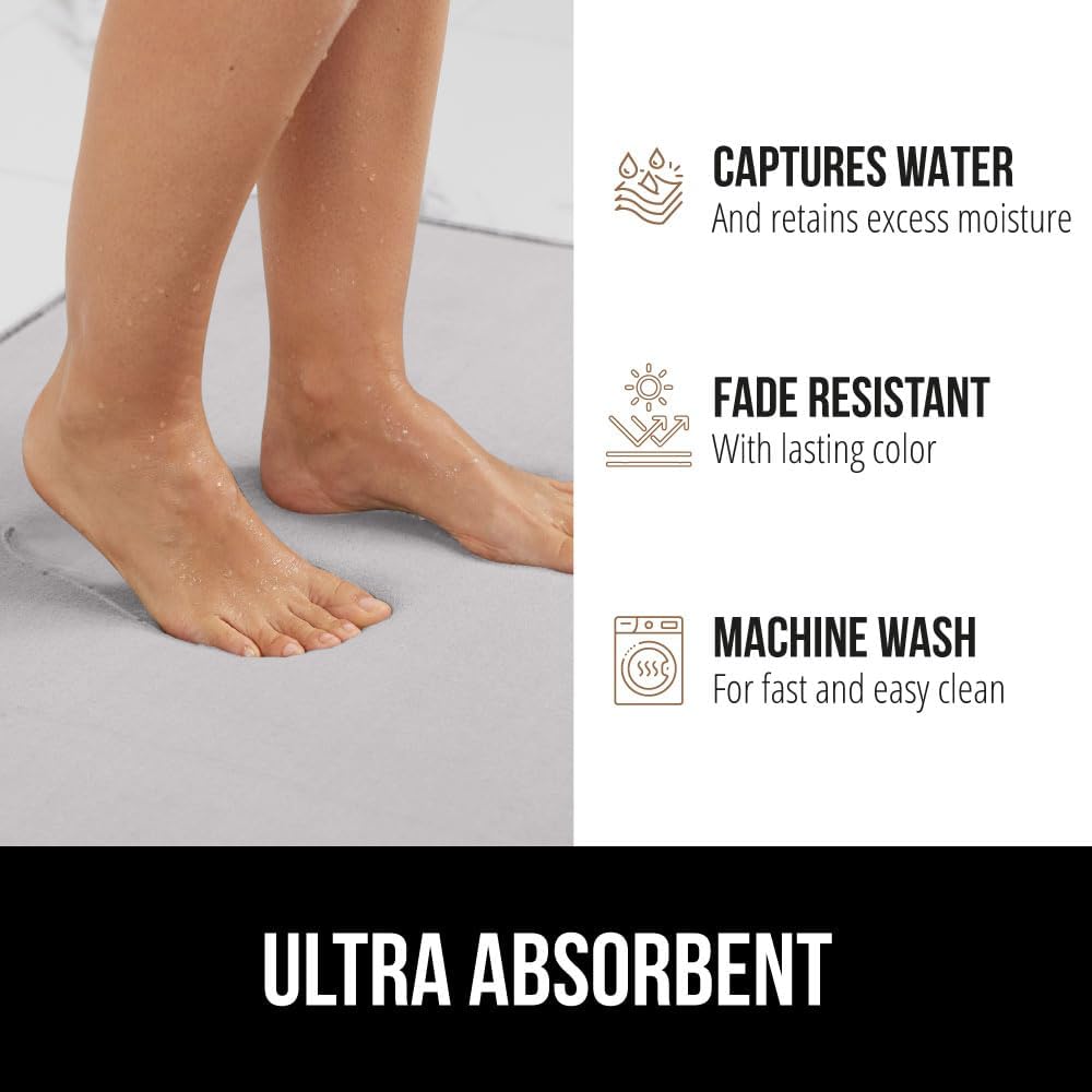 GORILLA GRIP Thick Memory Foam Toilet Rug for Bathroom, Square Shaped Washable, Absorbent Velvet Topside Floor Mats, Machine Wash, Cushioned Luxury Rugs for Bath Room, 22.5 x 19.5 Soft Gray