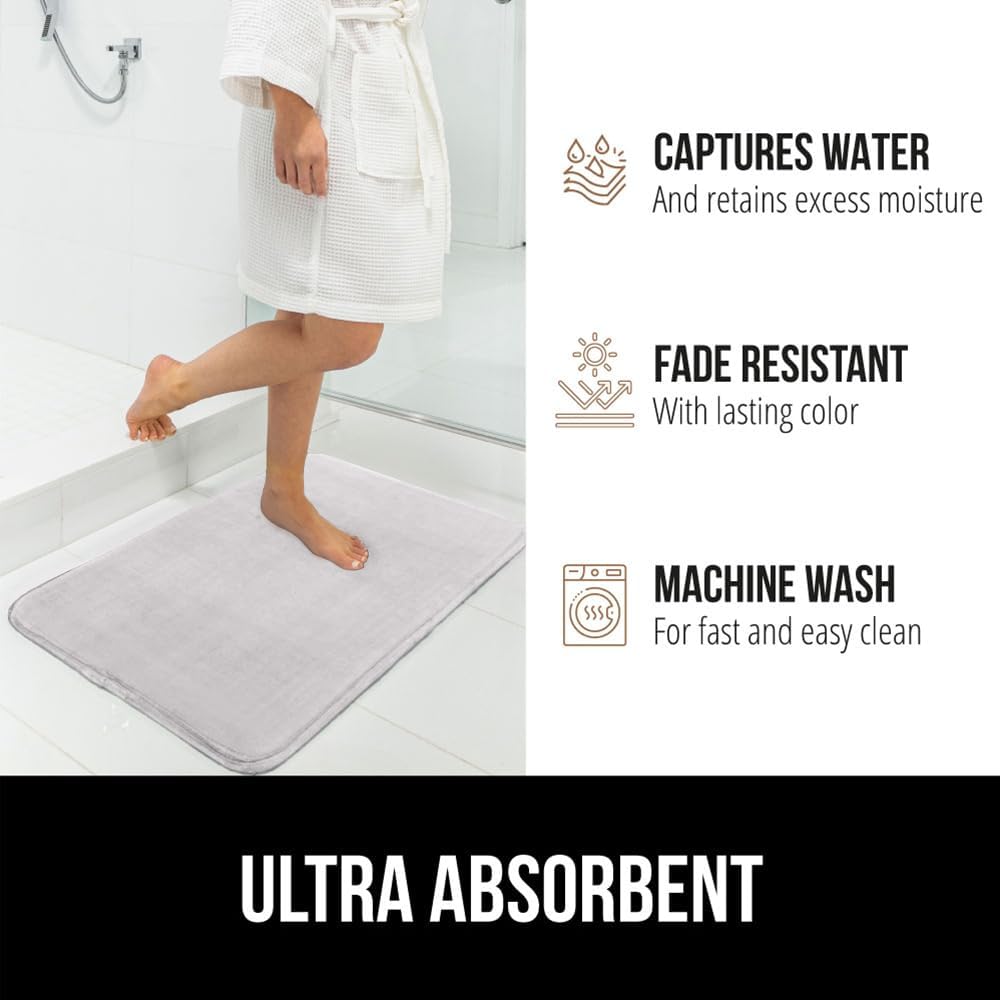 GORILLA GRIP Memory Foam Bath Rugs, Soft Absorbent Velvet Bathroom Mats, Durable Dots on Underside, Machine Washable Bathmat, Carpet Rug Room Decor for Shower Floor, 36x24 Mat, Light Gray