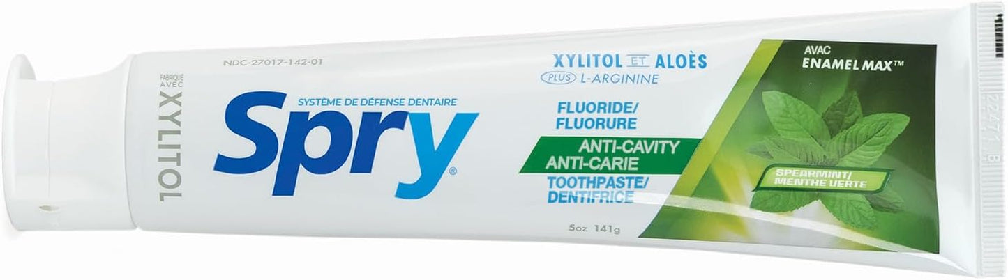 Spry Xylitol Toothpaste with Fluoride, Natural Spearmint, Anti-Cavity, 5 oz (3 Pack)