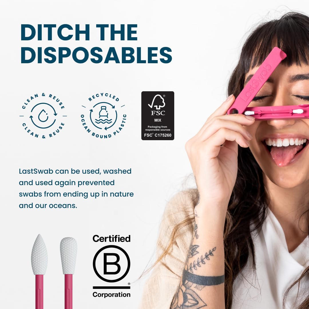LastSwab® Reusable Cotton Swabs for Gentle and Eco-Friendly Beauty Routines - The Sustainable Alternative to Single-Use Q Tips - Zero Waste & Easy to Clean - Comes with a Convenient Travel Case Holder