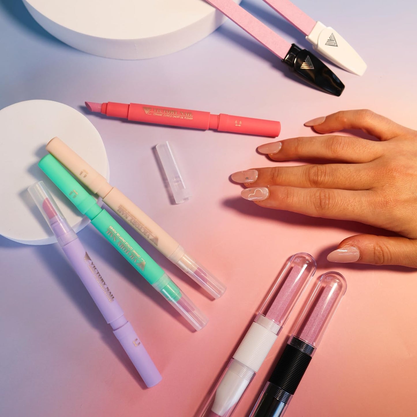 1PCS Ceramic Cuticle On/Off Oil Pusher Cuticle Pusher (Light purple)