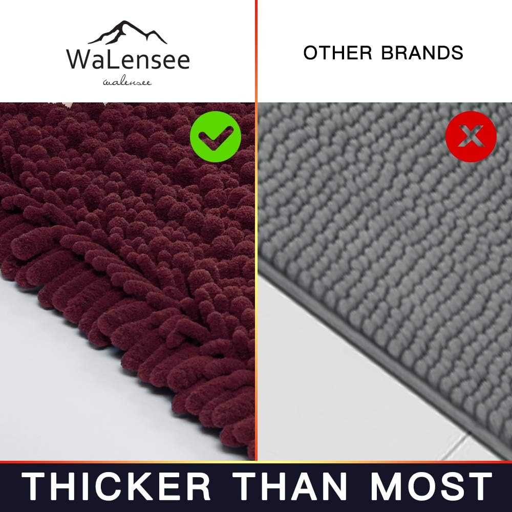 Walensee Large Bathroom Rug Non Slip Bath Mat (72x24 Inch Burgundy) Water Absorbent Super Soft Shaggy Chenille Machine Washable Dry Extra Thick Perfect Absorbant Best Plush Carpet for Shower Floor