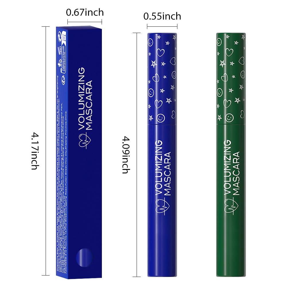 Colored Mascara for Eyelashes Set,Colorful Waterproof Mascara for eyelashes Long lasting Charming Voluminous Women Halloween Eye Makeup (2Pcs 01#Blue&06#Green, F)