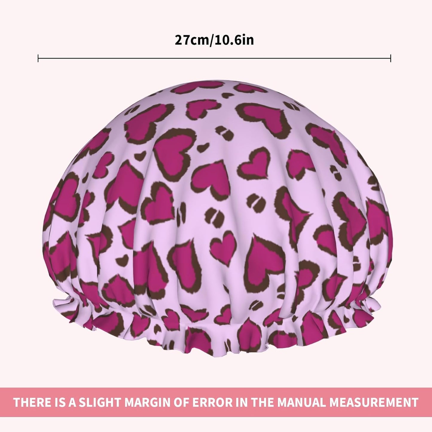 Leopard Print Shower Caps Purple Heart Dual-Layer Waterproof Bath Hat Reusable Hair Caps Elastic Hair Hat for Shower Cooking Clean Makeup Travel
