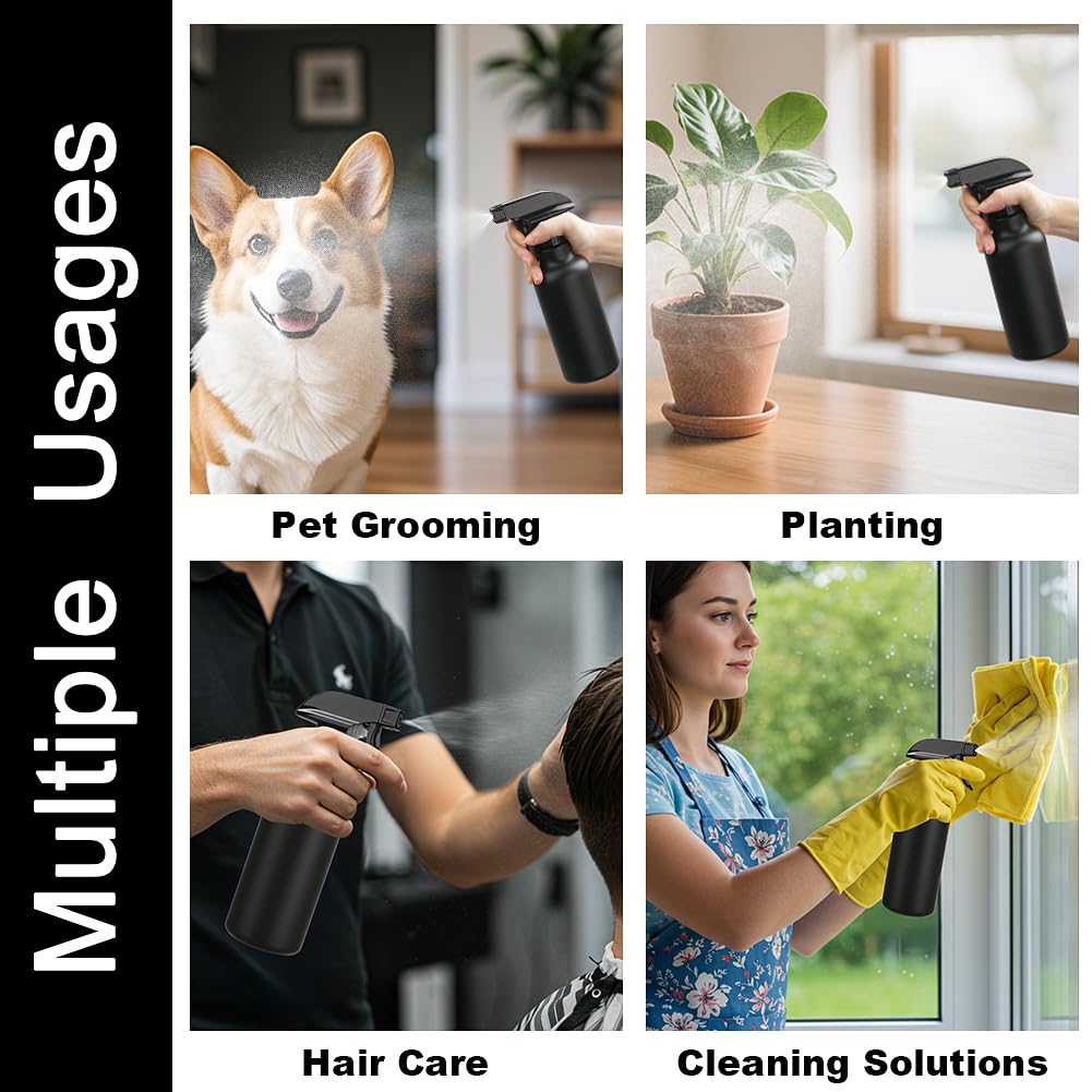 Spray Bottles 16.9oz/500ml Plastic Empty Spray Bottle for Hair Mist/Stream Spraying Heavy Duty Water Spray Bottles for Cleaning Solutions, Plants 2 Pack (Black)