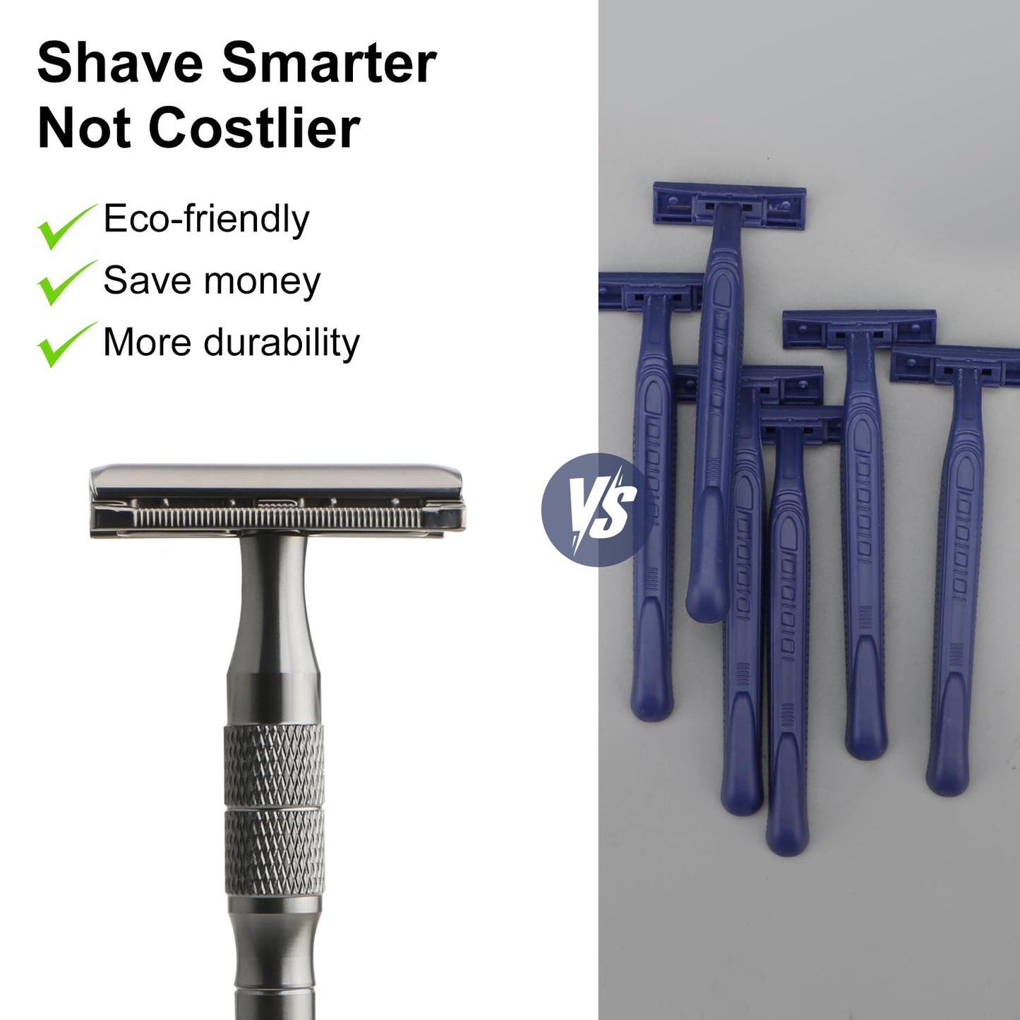 Gun Black Double Edge Safety Razor with Stand, Single Blade Razors for Men and Women, with 10 Safety Razor Blades, Smooth & Close Shave, Plastic Free