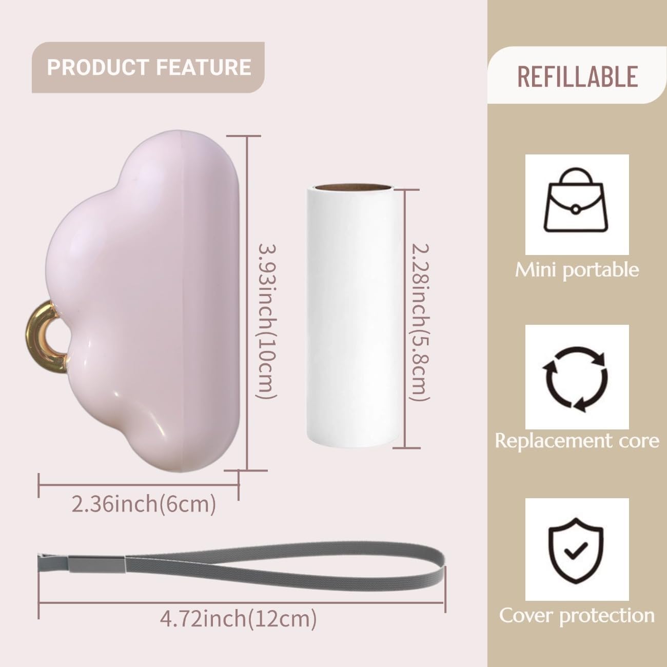 Portable Lint Roller 150 Sheets Travel Size, Mini Lint Roller for Clothes and Reusable Pet Hair Remover, Cute Small Sticky Dust Remover Refillable