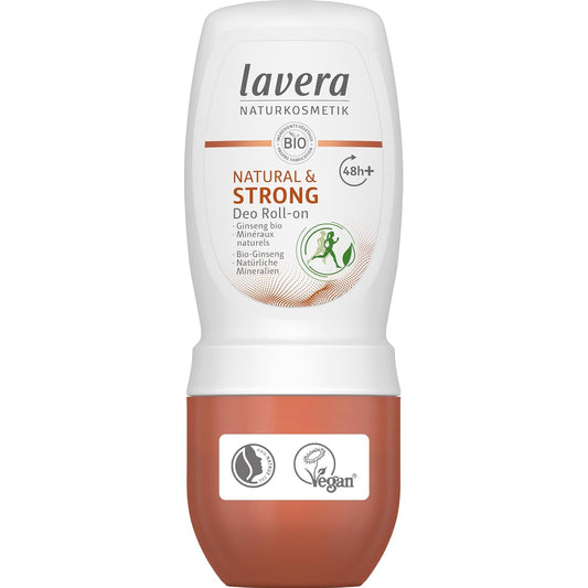lavera Natural & Strong Deo Roll-On 48h - vegan - natural cosmetics - with organic ginseng & natural minerals - no aluminium - climate neutral - 48h protection - dermatologically tested - 1.69 fl oz