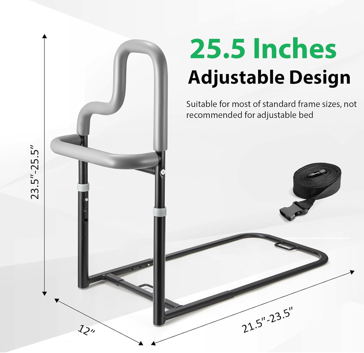 Dual Bar Bed Rail for Elderly Adults Safety with Storage Pocket, Bed Assist Rail for Seniors for Easily Getting in & Out of Bed, Bed Rails Fits King, Queen, Full, Twin Bed - Grey