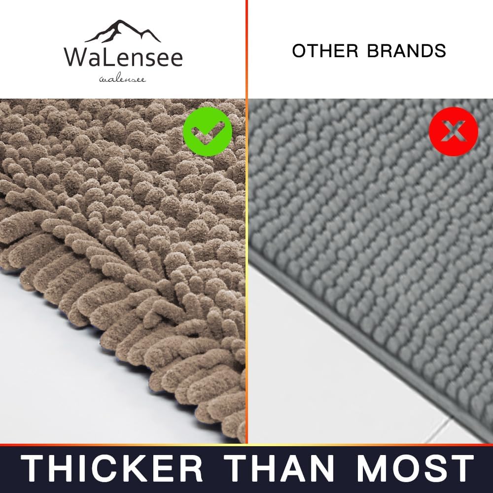 Walensee Bathroom Rug Non Slip Bath Mat (36x24 Inch Taupe) Water Absorbent Super Soft Shaggy Chenille Machine Washable Dry Extra Thick Perfect Absorbant Best Large Plush Carpet for Shower Floor