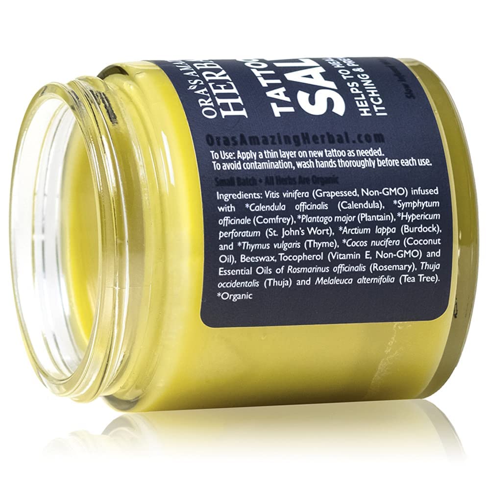 Ora's Amazing Herbal Tattoo Salve, Tattoo Aftercare Balm Cream Healing Ointment, Tattoo Care Brightener, USA Made, 4 oz