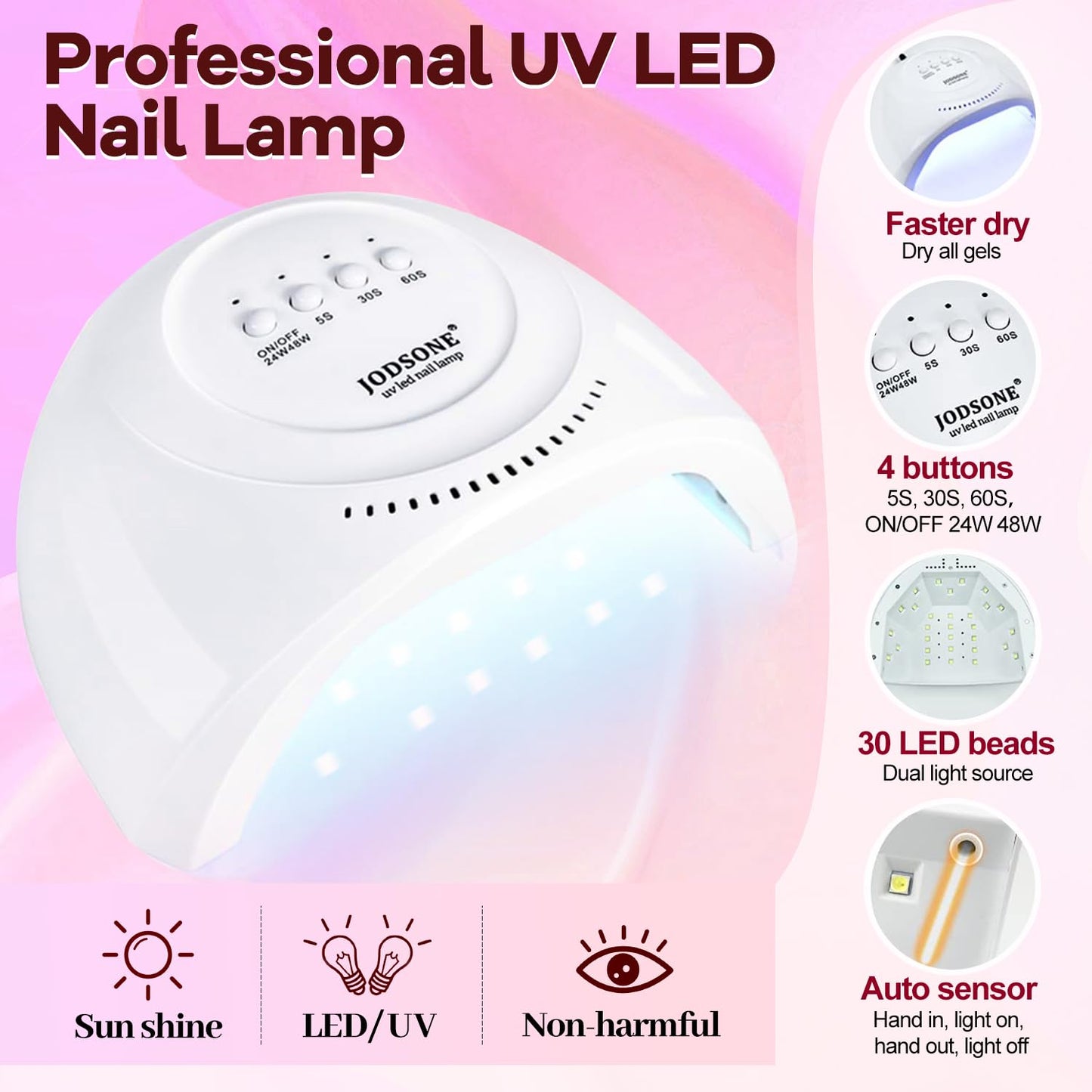 JODSONE 100 PCS Gel Nail Polish Starter Kit with U V Light 95 Colors Macarons Combined with Dark Colors Nail Gel No Wipe Base Coat Top Matte Coat Long Lasting Shine