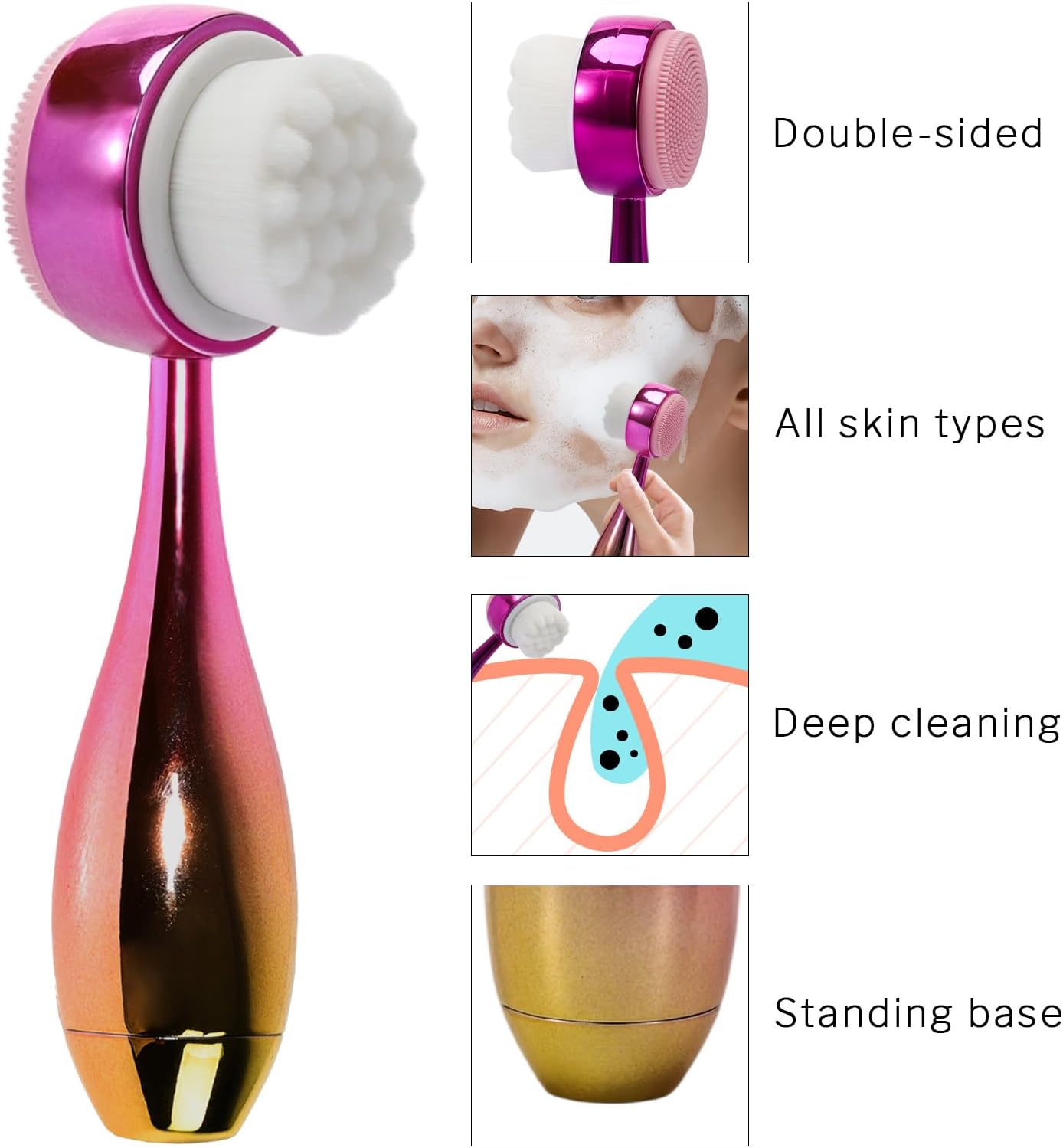 Face Brush 2 in 1, Facial Cleansing Brush Double Sides, Facial Exfoliation Scrub Brush Silicone Manual Face Scrubber Brush for Gentle Deep Pore Cleansing, Skincare (Gold, 2 Pack)