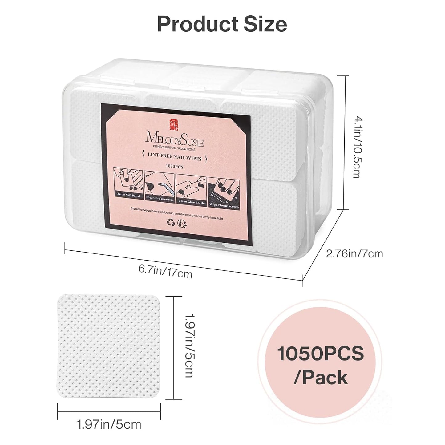 MelodySusie 1050Pcs Lint Free Nail Wipes Super Absorbent Soft Non-Woven for Fingernail Polish Remover and Eyelash Extension Wipes for Nail Art