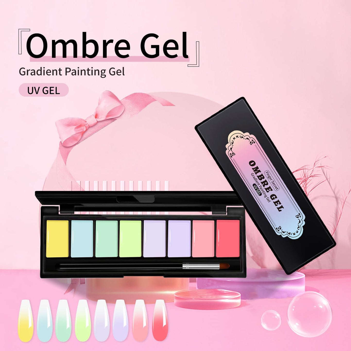 8 Colors Ombre Gel Pat Nail Polish Set,Ombre Pigment for Nails,Gradient Painting Gel with 50Pcs Nail Sponges for 3D Gels Nail Art can be Painted in Salon or Home Use