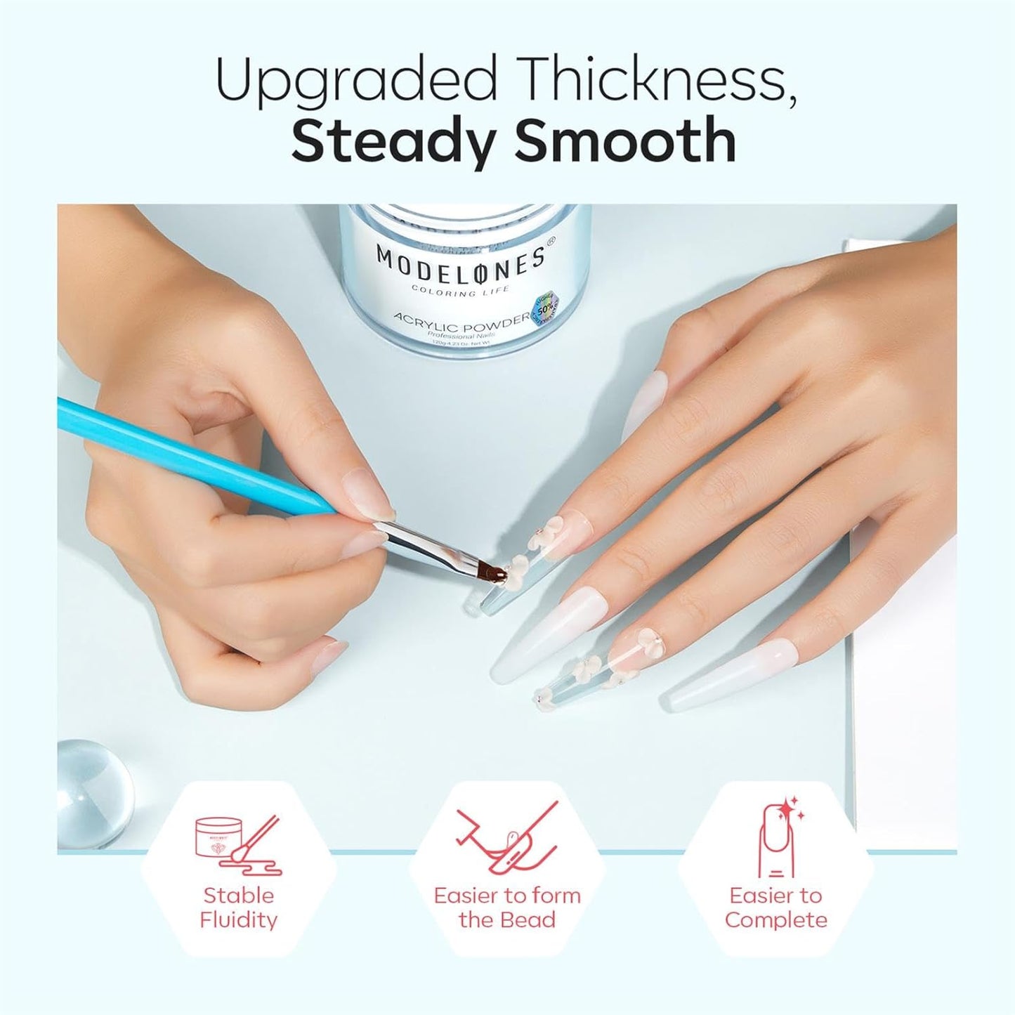 Modelones Acrylic Powder, Upgraded 4.23oz Crystal Clear Nail Acrylic Powder for Nail Art 3D Carving French Nails Extensions, Non-Yellowing, Gifts for Women