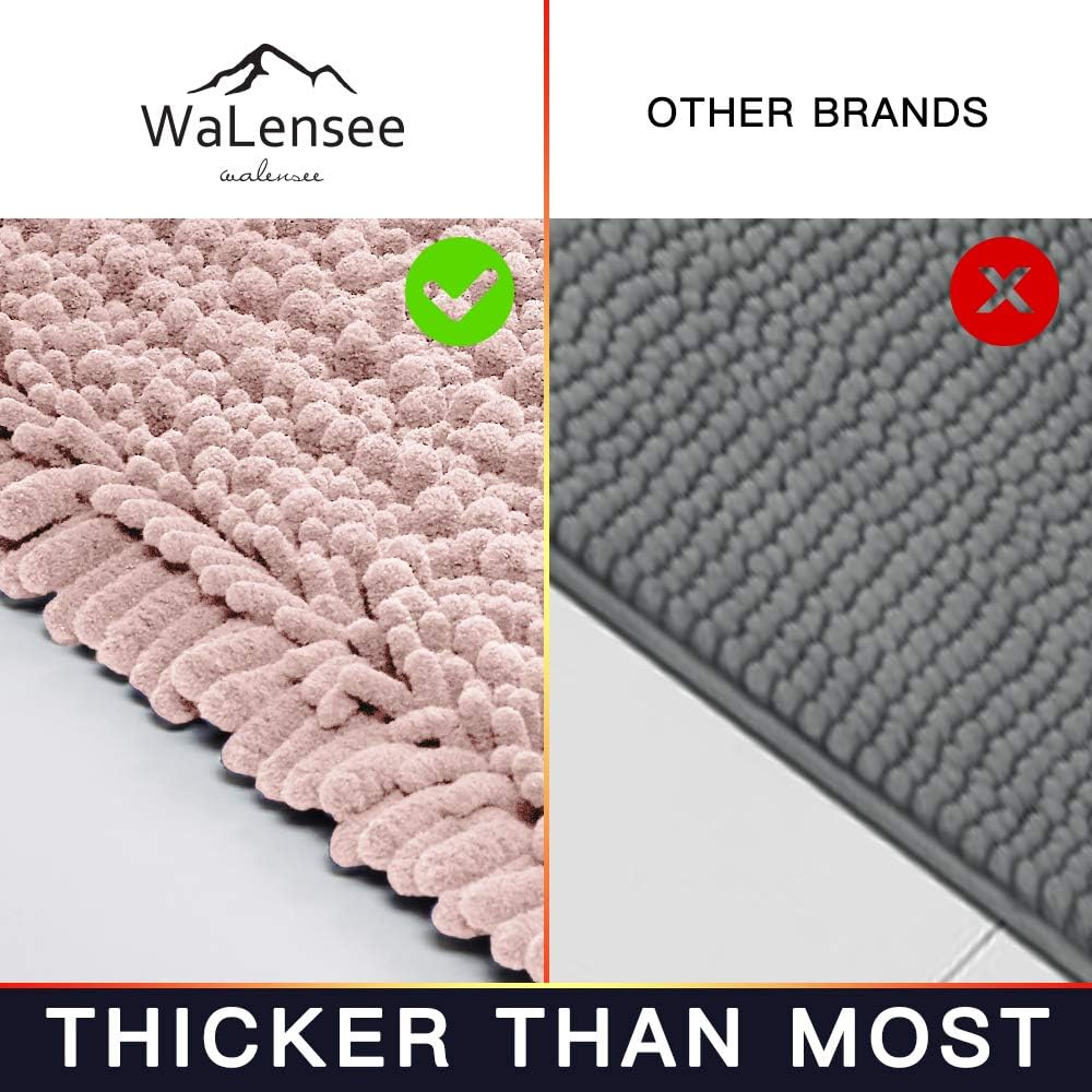 Walensee Bathroom Rug Non Slip Bath Mat (36x24 Inch Dusty Pink) Water Absorbent Super Soft Shaggy Chenille Machine Washable Dry Extra Thick Perfect Absorbant Best Large Plush Carpet for Shower Floor