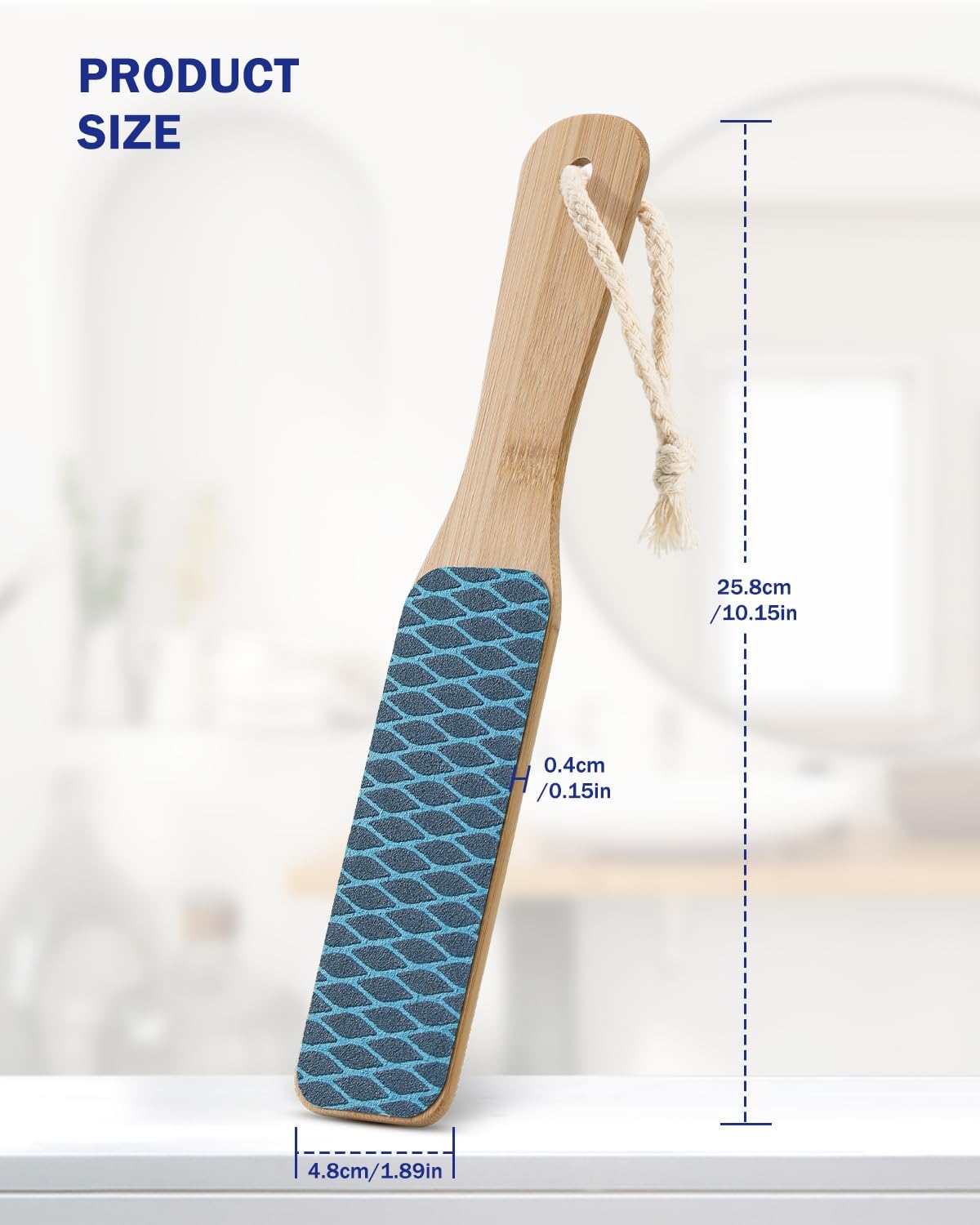 BEZOX Foot File Callus Remover with Bamboo Handle(1 PCS), Double-Sided Portable Foot Sander, Professional Pedicure Heel Scrubber for Smooth and Beautiful Feet - Blue