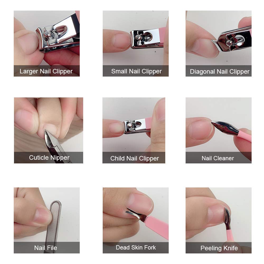 Manicure Set Professional Nail Clippers Kit Pedicure Care Tools- Stainless Steel Women Grooming Kit 18Pcs for Travel or Home (Pink)