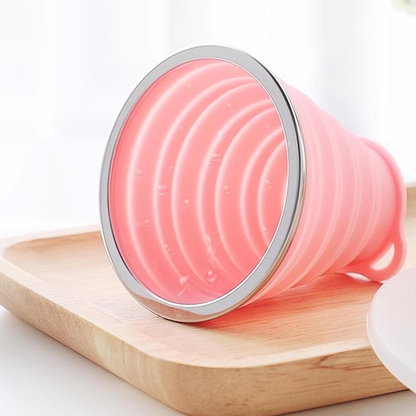 Silicone Collapsible Cups for Camping Travel,Small Portable Backpacking Camping Cup for Outdoor,Reusable Drinking Cup with Scale,270ml(Pink)