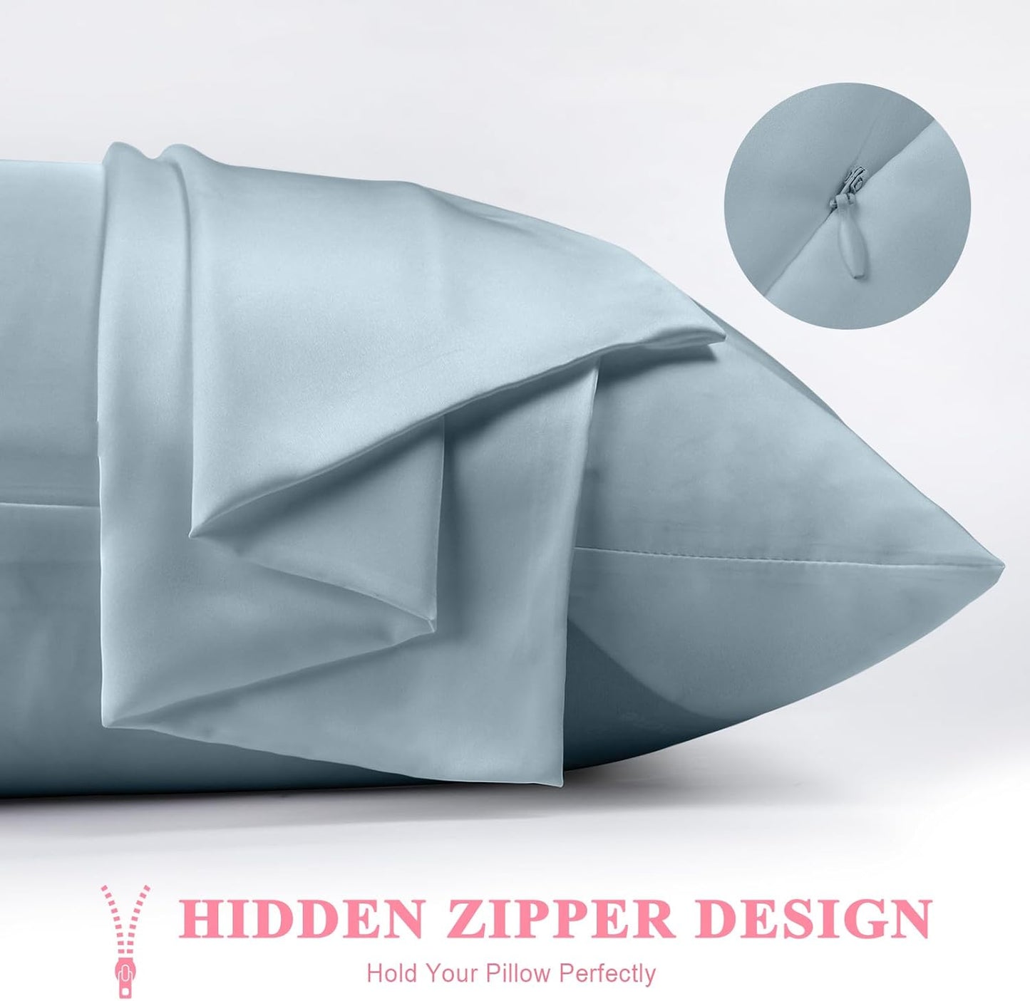100% Silk Pillowcase 2 Pack for Hair and Skin, Both Sides 23 Momme Grade 6A+ Mulberry Silk Pillowcases with Hidden Zipper, Soft&Smooth Cooling Pillow Cases (Ash Blue, Queen 20×30)
