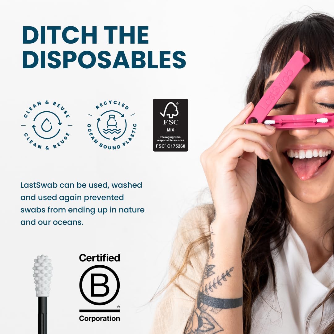 LastSwab® Reusable Cotton Swabs for Ear Cleaning - The Sustainable and Sanitary Alternative to Single-Use Q Tips - Zero Waste and Easy to Clean - Comes with a Convenient Travel Case Holder - Black