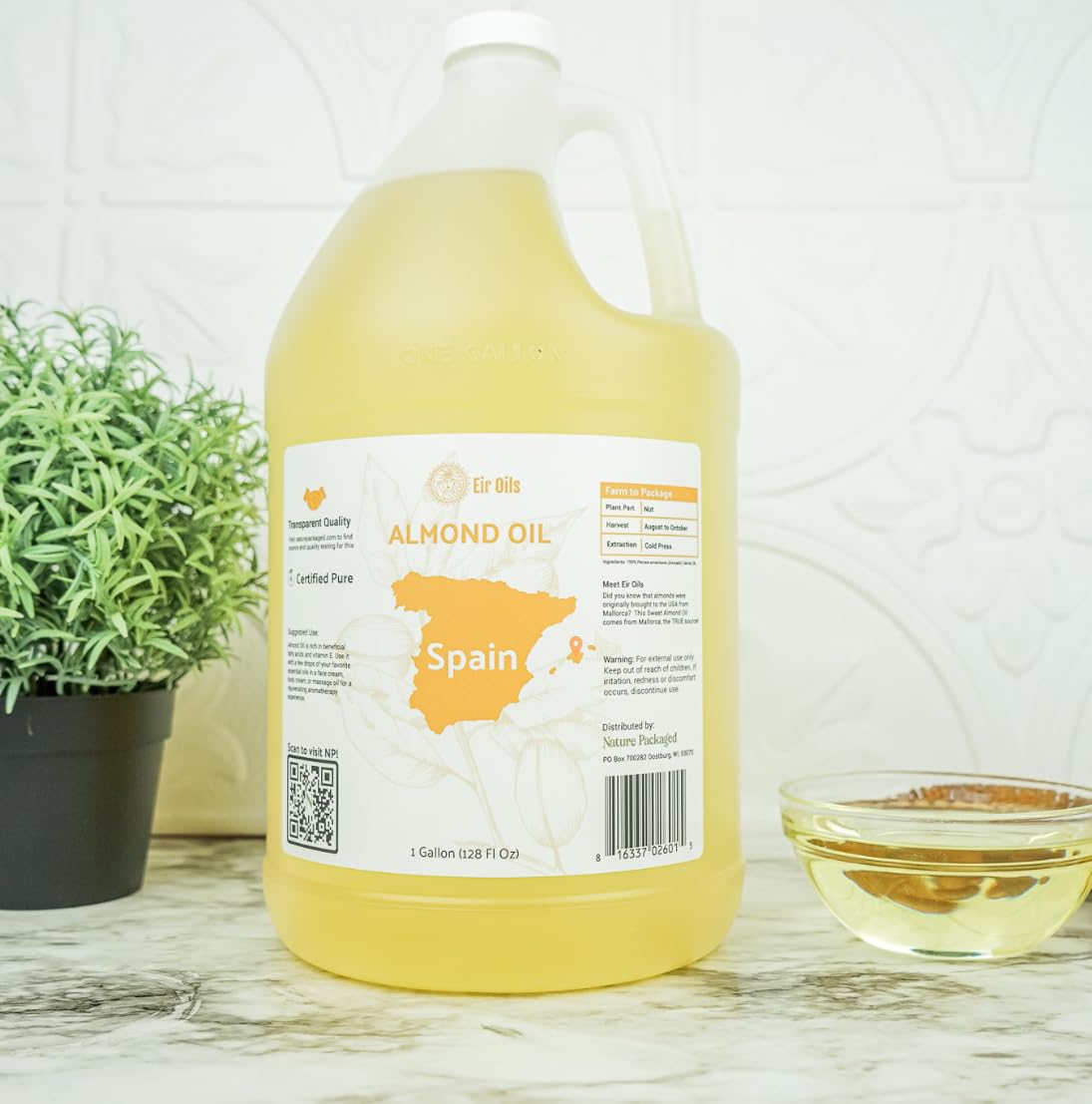 Sweet Almond Oil (16 oz) - for Skin and Hair - Carrier Oil for Essential Oils Mixing - From EIR Oils' Farm in Mallorca, Spain - 2 Packs