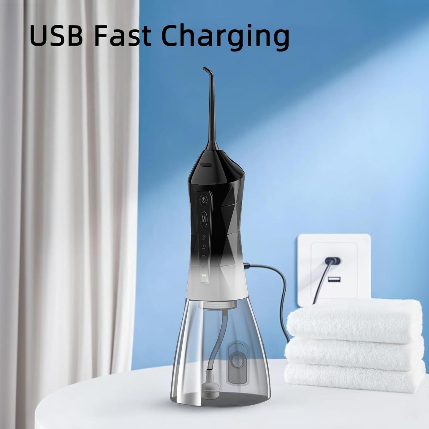 Water Dental Flosser Teeth Pick: Portable Cordless Oral Irrigator 320ML Rechargeable Travel Irrigation Cleaner with 5 Flossing Tips, IPX7 Waterproof Electric Flossing Machine for Teeth Cleaning
