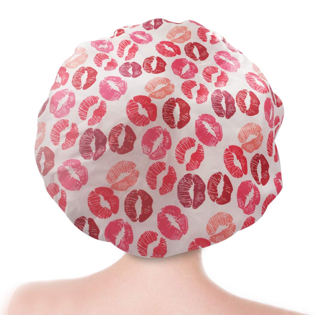 (2 Pack) Sexy Lovely Fashion Style Hair Cap Extra Large Double Layer Lined Waterproof Durable Eco-Friendly Shower Cap with Tight Elastic-Fashionista Collection Bath Cap (Lovely Style)