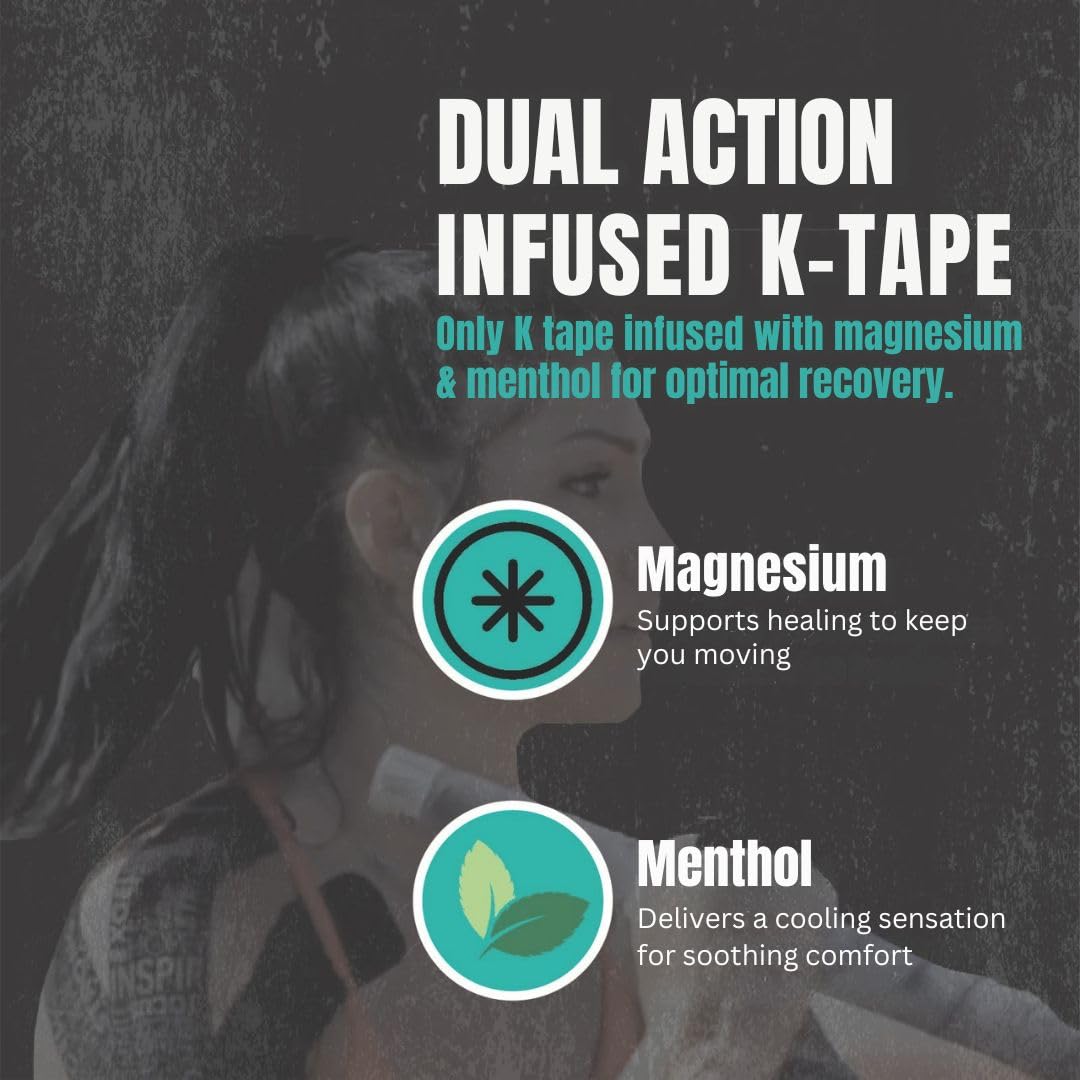 Heali Kinesiology Tape with Magnesium and Menthol, 20 Pcs Precut Strips, K Tape Roll, Knees, Physical Therapy Sports Tape for Muscle and Joint Relief, Water Resistant, Black Inspiration