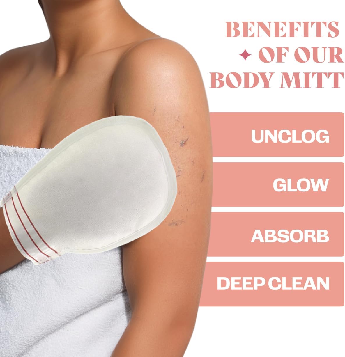 Exfoliating Glove (2 PCS) - Turkish Hammam Mitt for Bath, Exfoliating Body Scrubber Mitt, Dead & Dry Skin Remover for Body, Great for Spray Tan Removal, Smooth Skin Surface