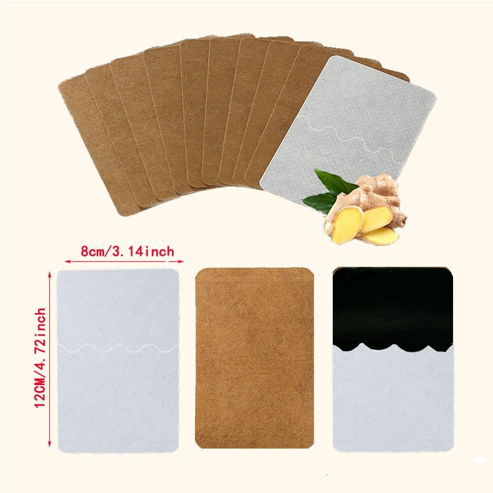 100 Count Ginger Self-Heating Patches | Long-Lasting Comfort for Back, Neck, Shoulders, Knees & Joints | 8-Hour Herbal Warming Pads (12x8cm)