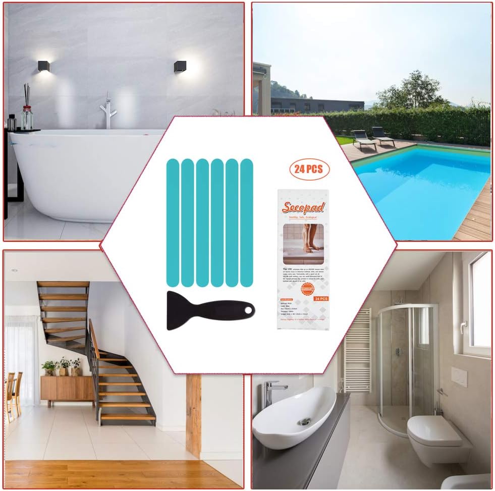 Non-Slip Bathtub Stickers Safety Bathroom Tubs Showers Treads Adhesive Decals Scraper (Blue)