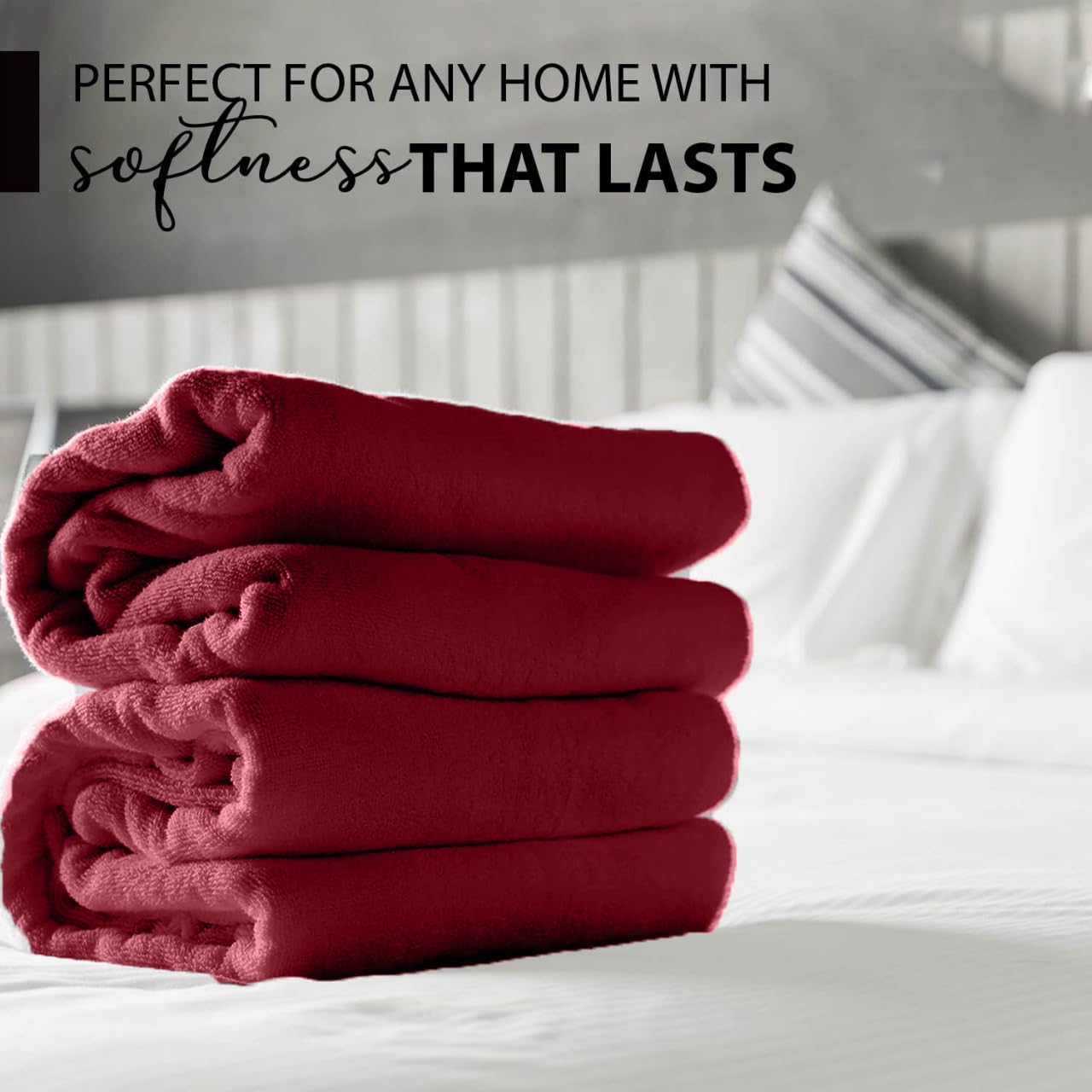 100% Cotton Bath Towels, 24x48 Pack of 6 Towels, Quick Dry, Highly Absorbent, Soft Feel Towel, Gym, Spa, Bathroom, Shower, Pool, Luxury Soft Towels (Burgundy, 24x48-6 Pack)