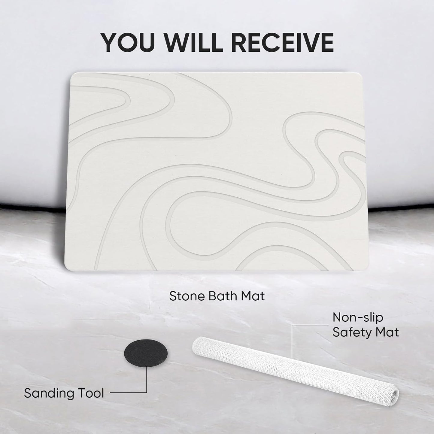 Stone Bath Mat Diatomite Stone Mats for Bathroom Non-Slip Diatomaceous Earth Shower Mat Super Absorbent Bathroom Floor Mat Natural Easy to Clean(24 * 16 White)