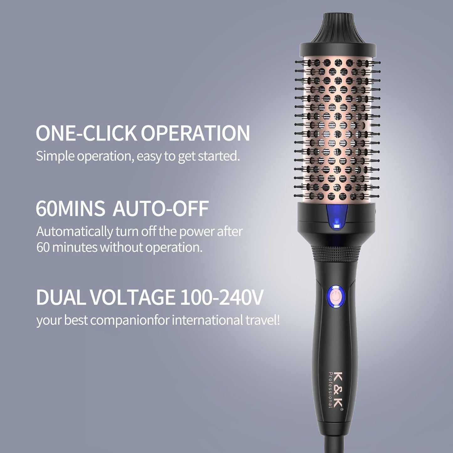 K&K 1.77 Inch Heated Curling Brush with Ceramic Tourmaline Ionic Technology for Volumizing and Loose Curls (Black)