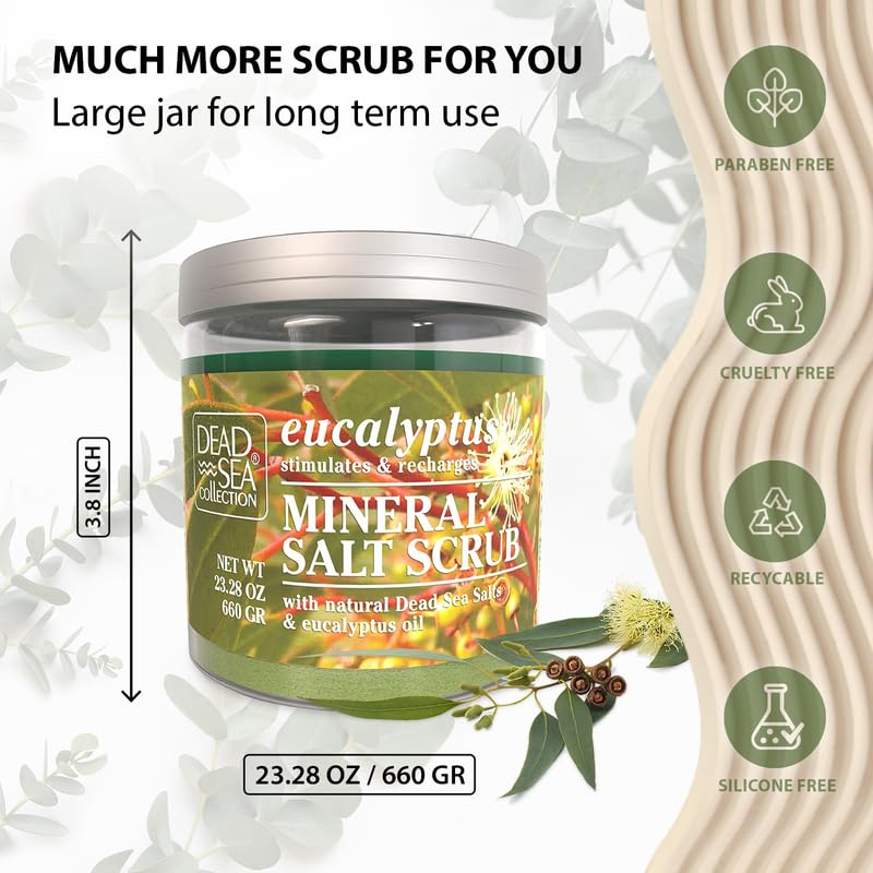 Dead Sea Collection Eucalyptus Salt Scrub – Exfoliating Body Scrub for Women – Moisturizing and Nourishing Skin – with Pure Oils and Dead Sea Minerals (23.28 Oz)