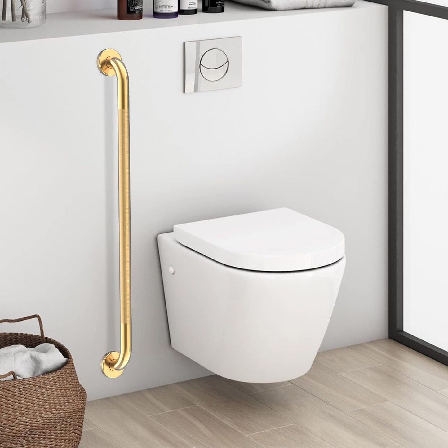 36 Inch Anti Slip Shower Grab Gold, Munzong Bathroom Grab Bar, Knurled Bathroom Balance Bar,Safety Hand Rail Support Handicap Elderly Injury Senior Assist Bath Handle