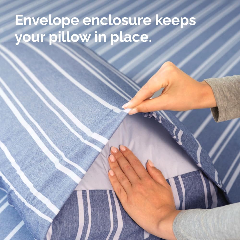 King Pillow Cases Set of 2 - Ultra Soft Hotel Quality Pillowcase Covers - Comfy, Cozy & Wrinkle Free - Shrinkage and Fade Resistant - Machine Washable Pillow Protectors - 2 Piece Set - Blue Stripes 3